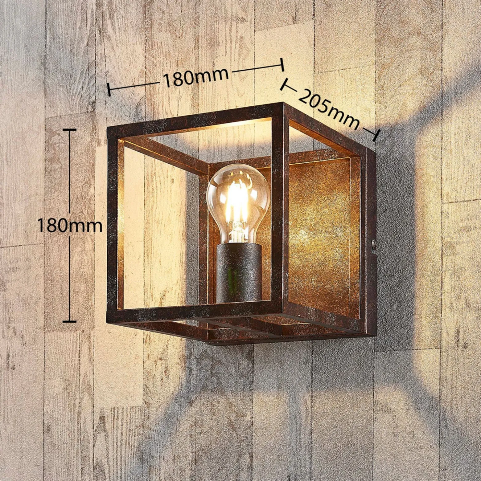 Aplique de pared Lindby Emin, ancho 18 cm, color óxido, metal