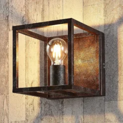Aplique de pared Lindby Emin, ancho 18 cm, color óxido, metal
