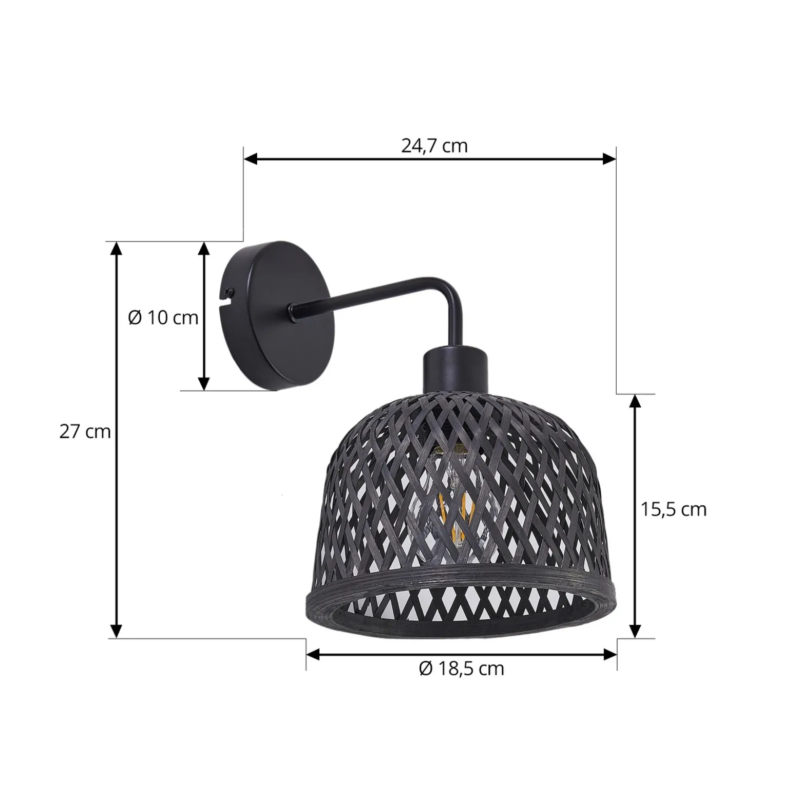 Aplique de pared Lindby Eskil, Ø 18,5 cm, negro, bambú