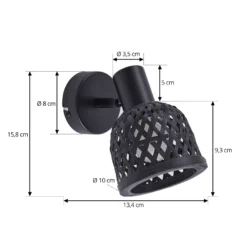 Aplique de pared Lindby Eskil, Ø 10 cm, negro, bambú