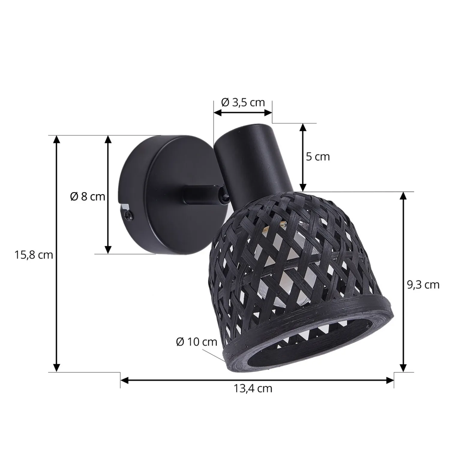 Aplique de pared Lindby Eskil, Ø 10 cm, negro, bambú