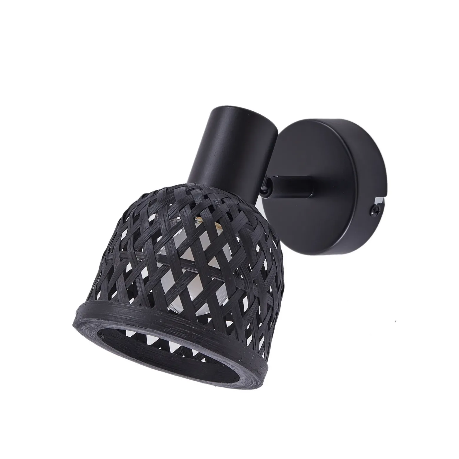Aplique de pared Lindby Eskil, Ø 10 cm, negro, bambú