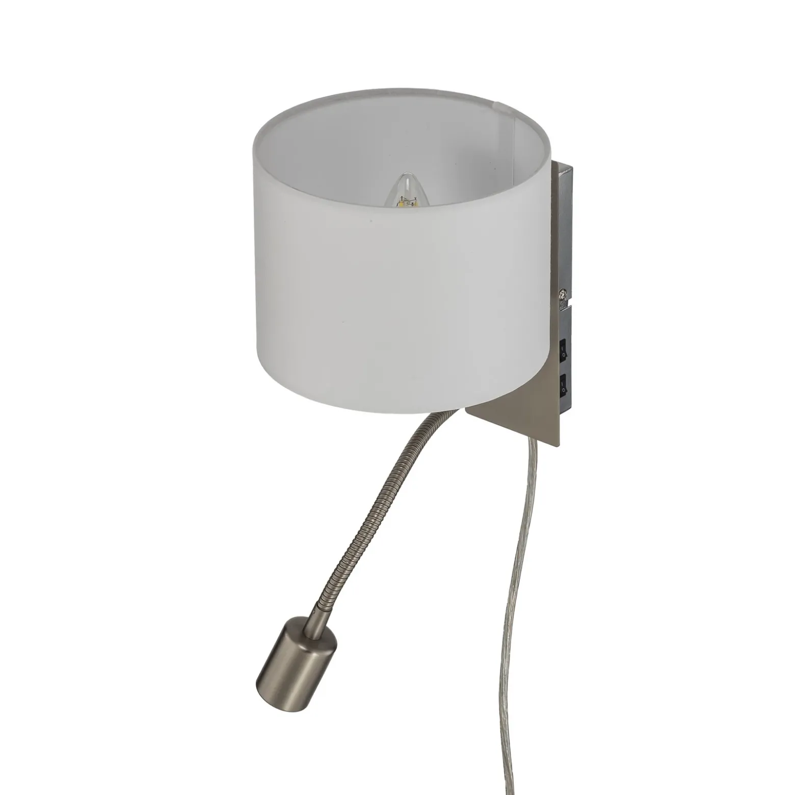 Aplique de pared Lindby Florens, níquel, lámpara de lectura LED, 23,5 cm
