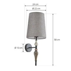 Aplique de pared Lindby Haldorin, gris/negro, textil, 58 cm