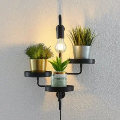 Aplique de pared Lindby Hanjo, altura 50 cm, negro, metal