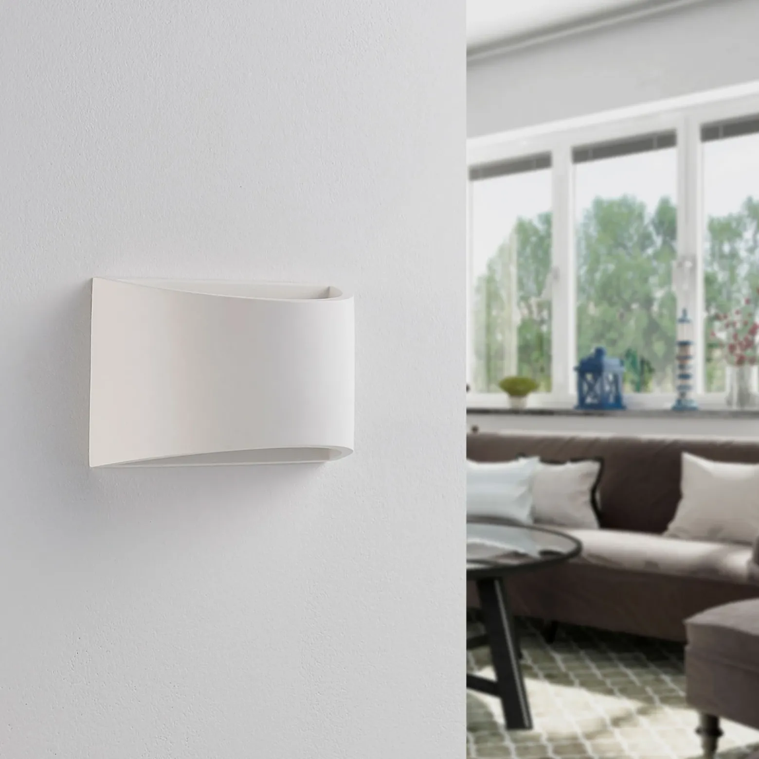 Aplique de pared Lindby Heiko, set de 3, arriba/abajo, escayola, blanco