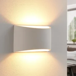 Aplique de pared Lindby Heiko, set de 3, arriba/abajo, escayola, blanco