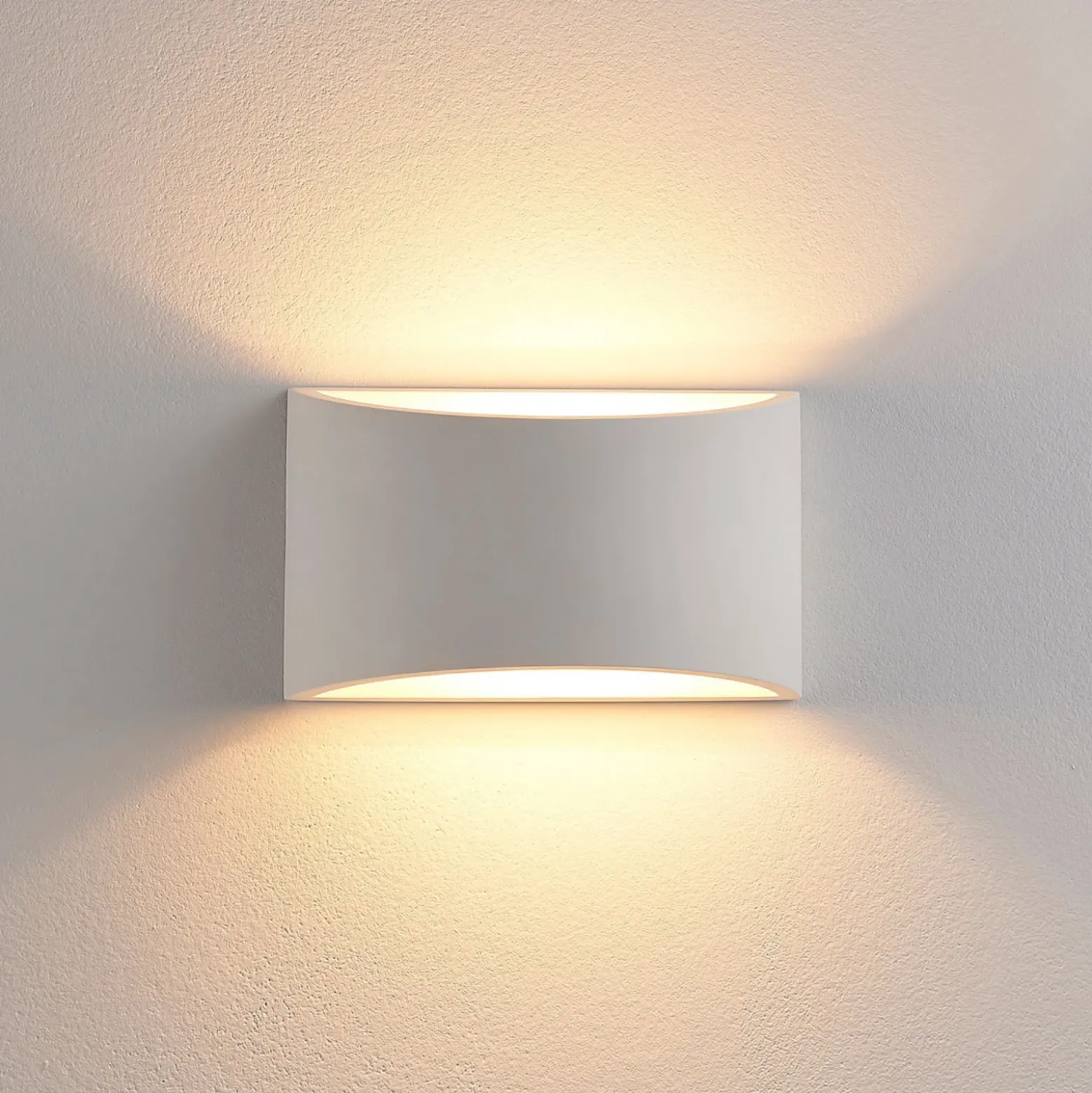 Aplique de pared Lindby Heiko, set de 3, arriba/abajo, escayola, blanco