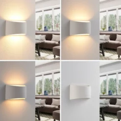Aplique de pared Lindby Heiko, set de 3, arriba/abajo, escayola, blanco