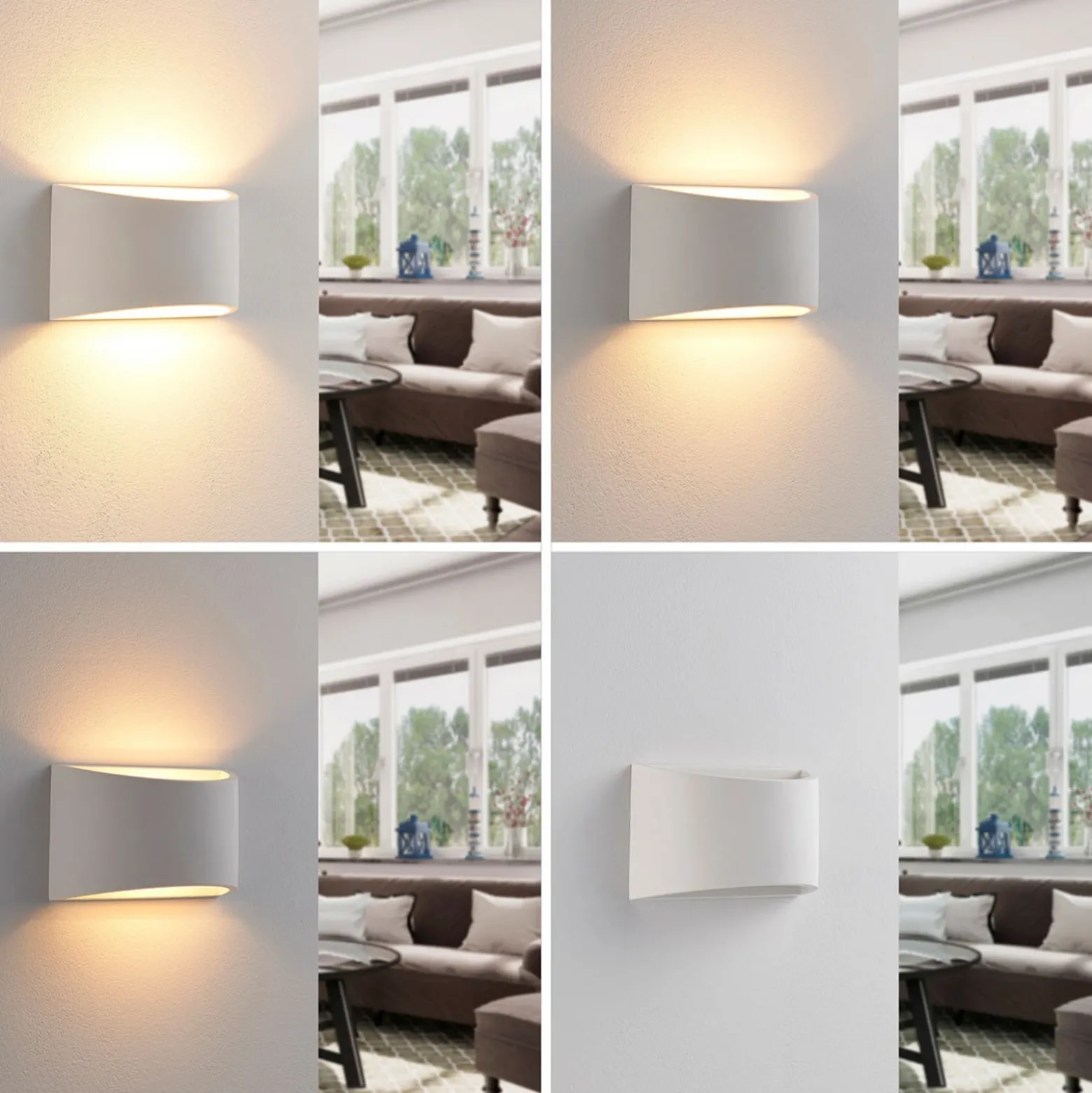 Aplique de pared Lindby Heiko, set de 3, arriba/abajo, escayola, blanco