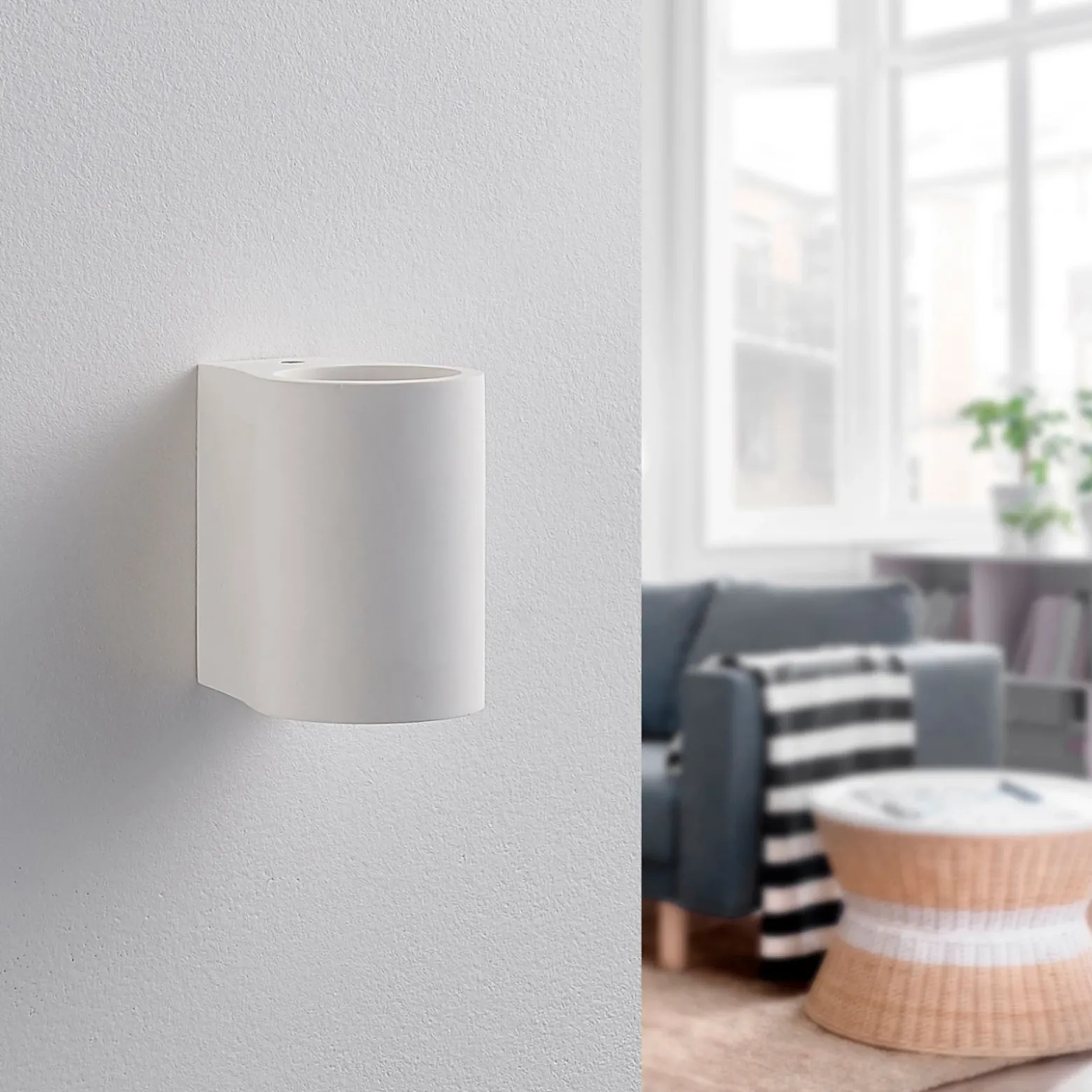 Aplique de pared Lindby Jannes, redondo, blanco, escayola, G9, pintable