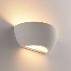 Aplique de pared Lindby «Jimmy», blanco, yeso, semicircular, 24 cm, E14