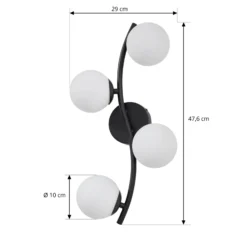 Aplique de pared Lindby Josiana, ópalo/negro, 48 cm, esférico, cristal