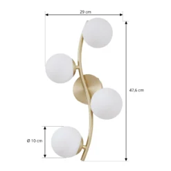 Aplique de pared Lindby Josiana, ópalo/latón, 48 cm, esférico, cristal