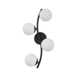 Aplique de pared Lindby Josiana, ópalo/negro, 48 cm, esférico, cristal