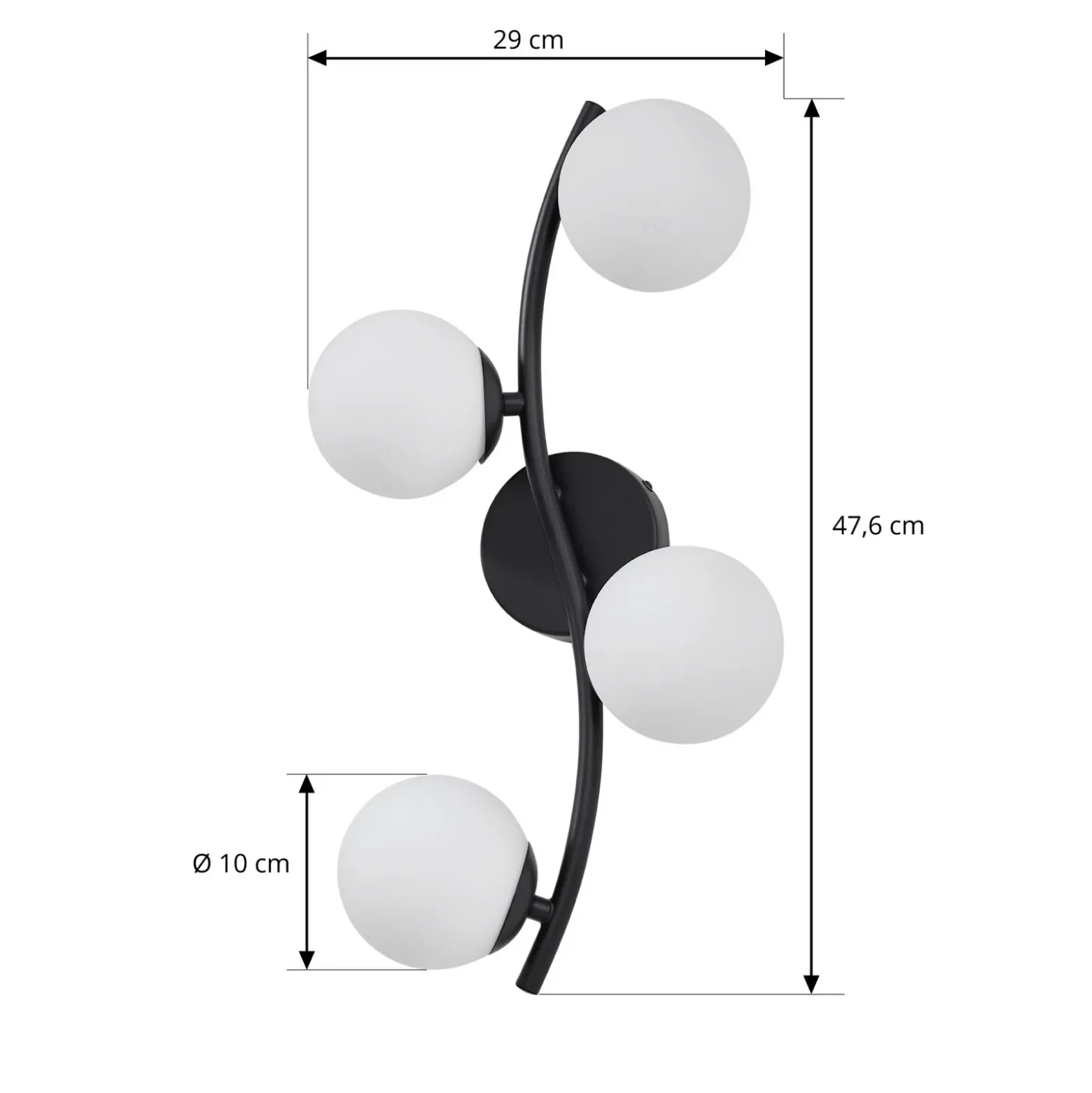 Aplique de pared Lindby Josiana, ópalo/negro, 48 cm, esférico, cristal