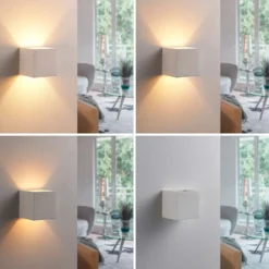 Aplique de pared Lindby Kay, blanco, escayola, 11,5 x 11,5 cm