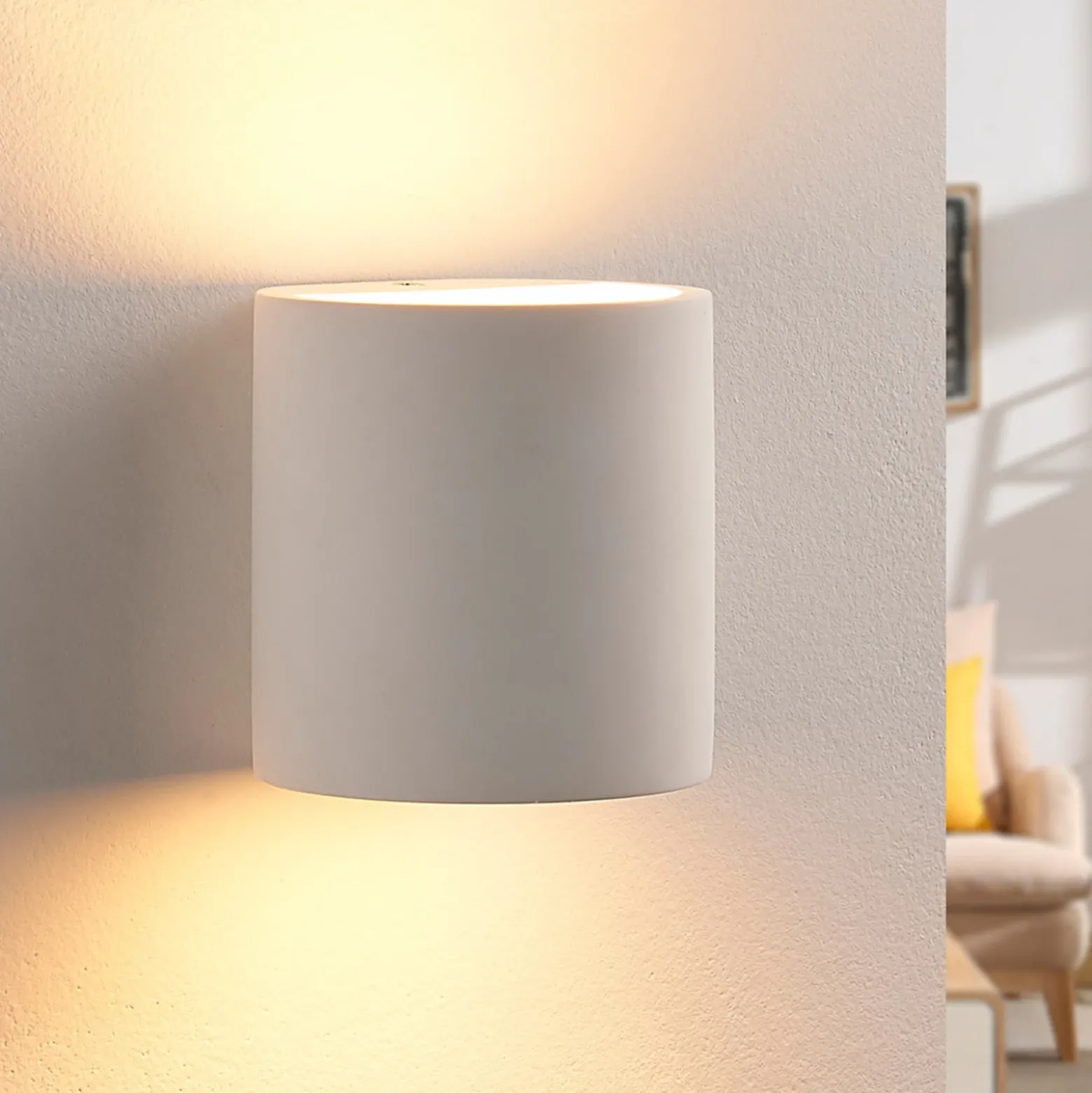 Aplique de pared Lindby Krista, blanco, escayola, arriba/abajo, pintable, G9