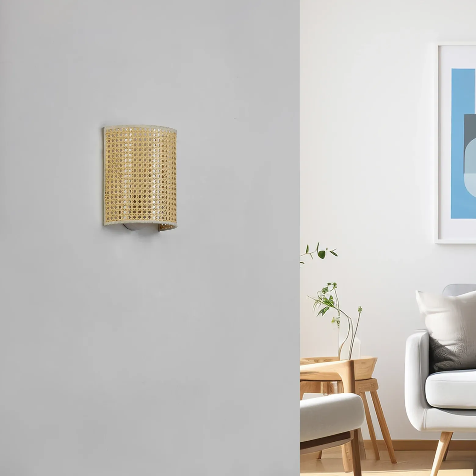 Aplique de pared Lindby Lautaro, bambú, 25 cm de altura, E27