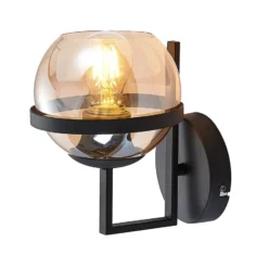 Aplique de pared Lindby Marinka, altura 20 cm, negro, cristal ahumado