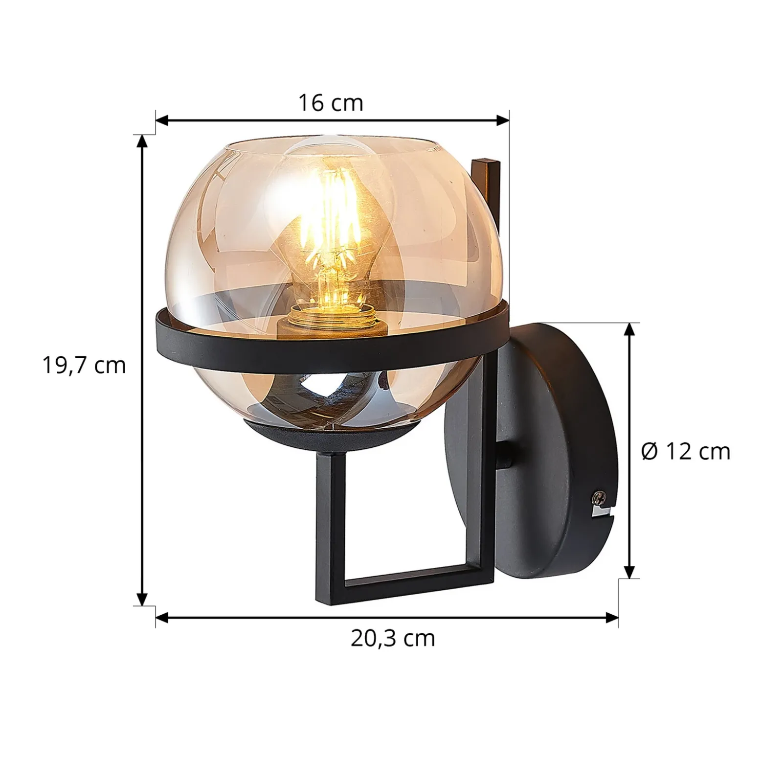 Aplique de pared Lindby Marinka, altura 20 cm, negro, cristal ahumado