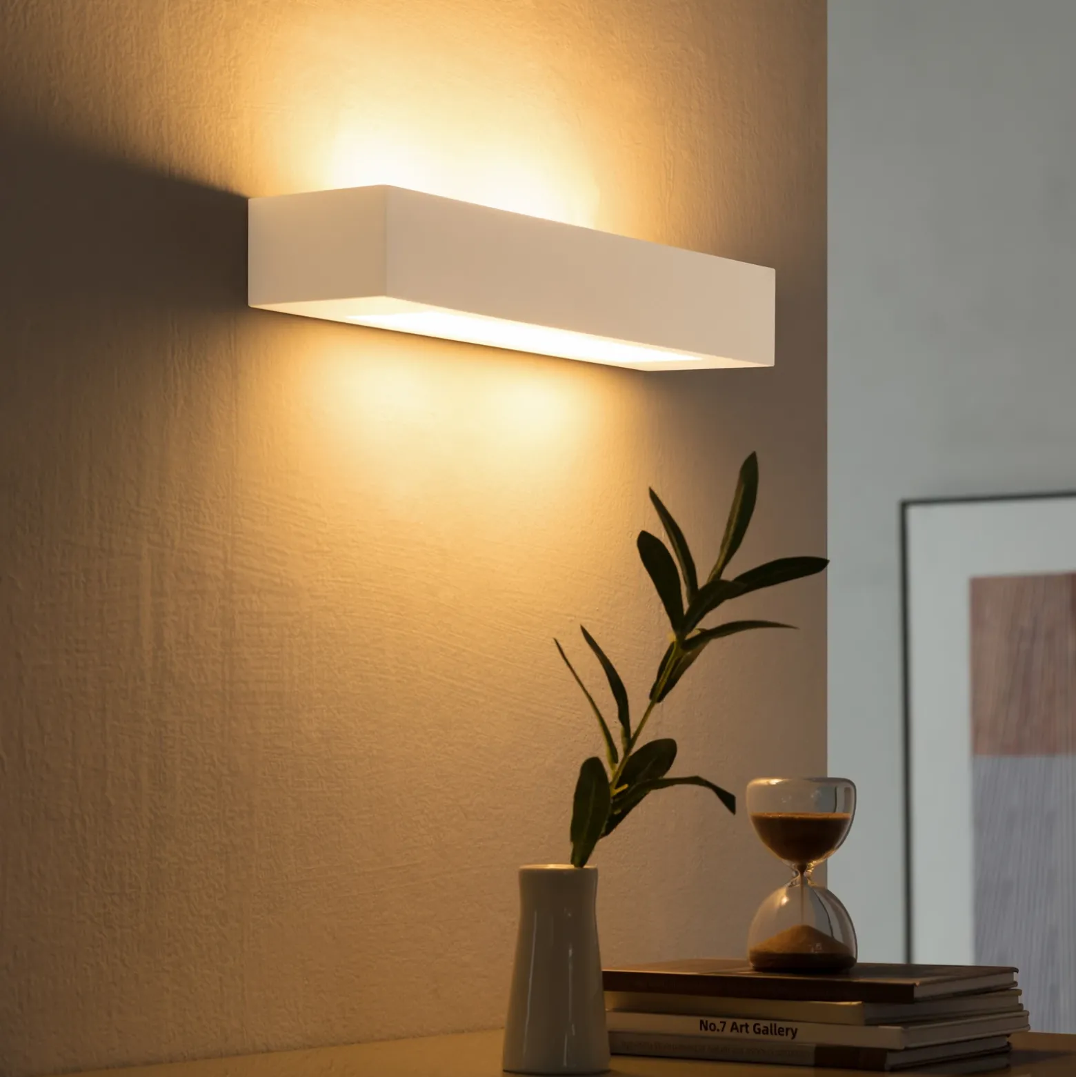 Aplique de pared Lindby Matteo, blanco, escayola, 36 cm, E14, pintable