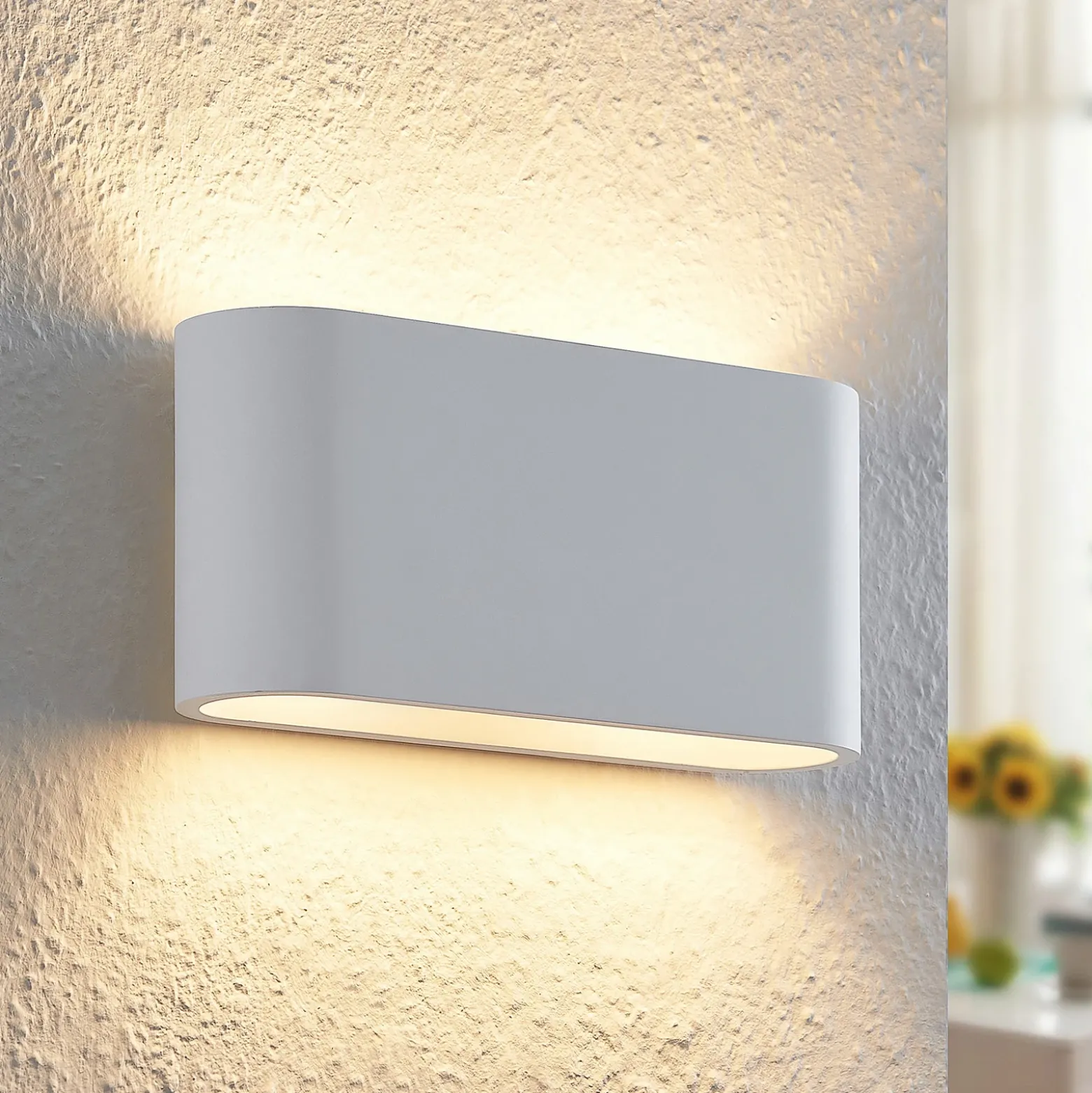 Aplique de pared Lindby Mavora, redondo, 25 cm, blanco, escayola, G9