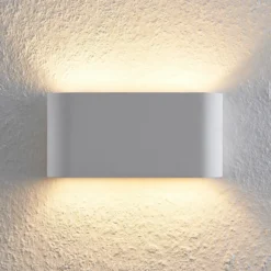 Aplique de pared Lindby Mavora, redondo, 25 cm, blanco, escayola, G9