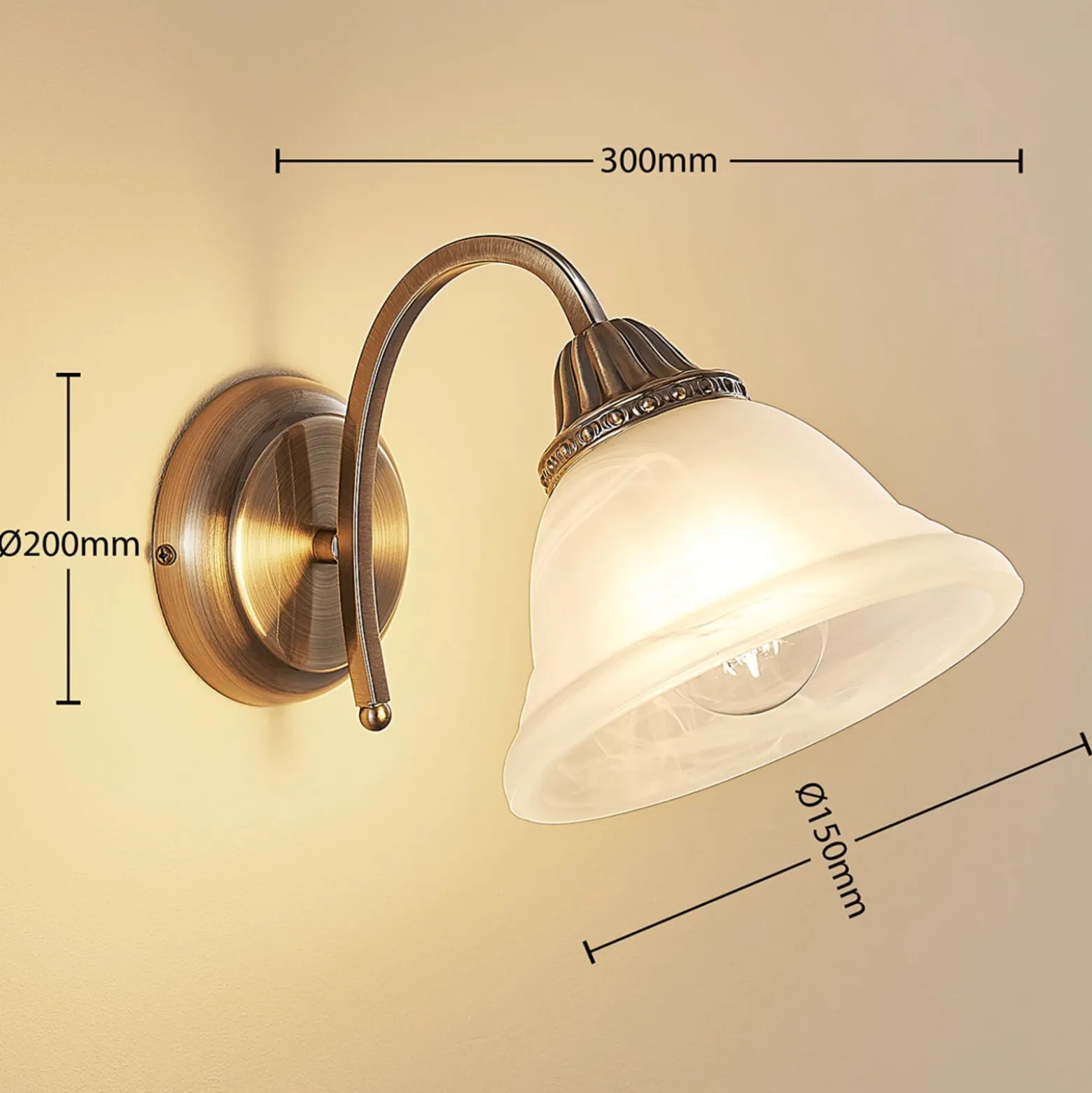 Aplique de pared Lindby Mialina, 20 cm, latón antiguo, metal, cristal