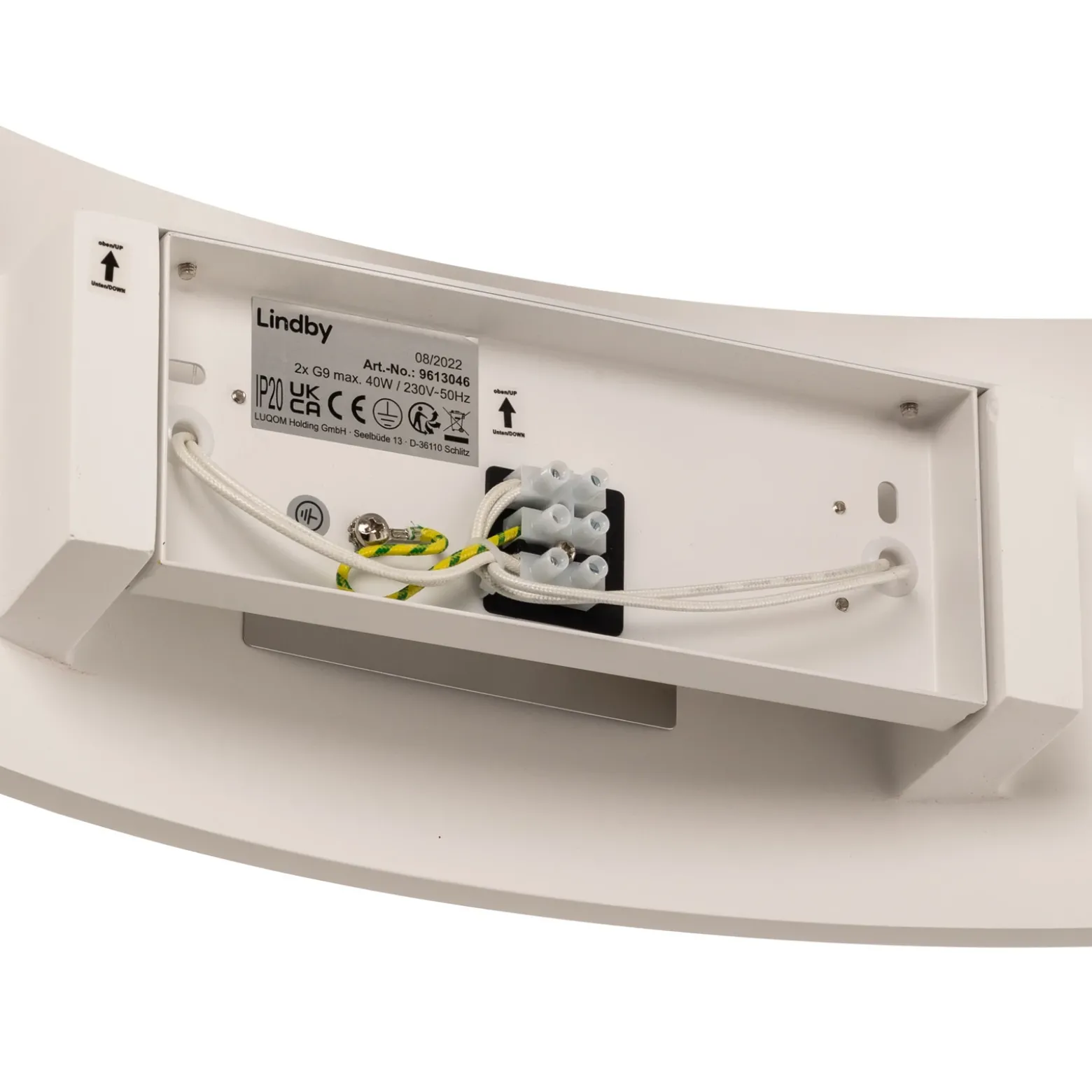 Aplique de pared Lindby Naike, blanco, escayola, altura 15 cm