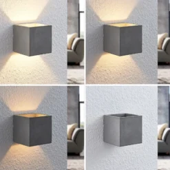 Aplique de pared Lindby Nellie, gris, hormigón, 11,5 cm de ancho