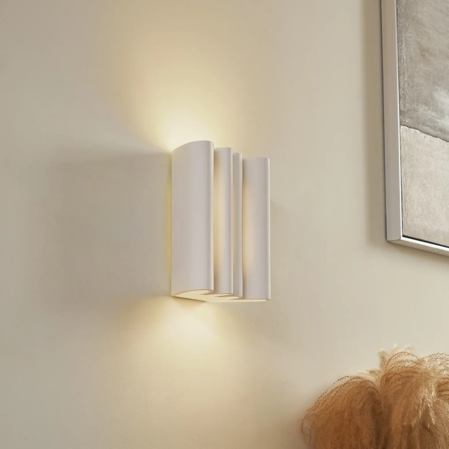 Aplique de pared Lindby Novali, blanco, escayola, arriba/abajo, 26 cm, G9
