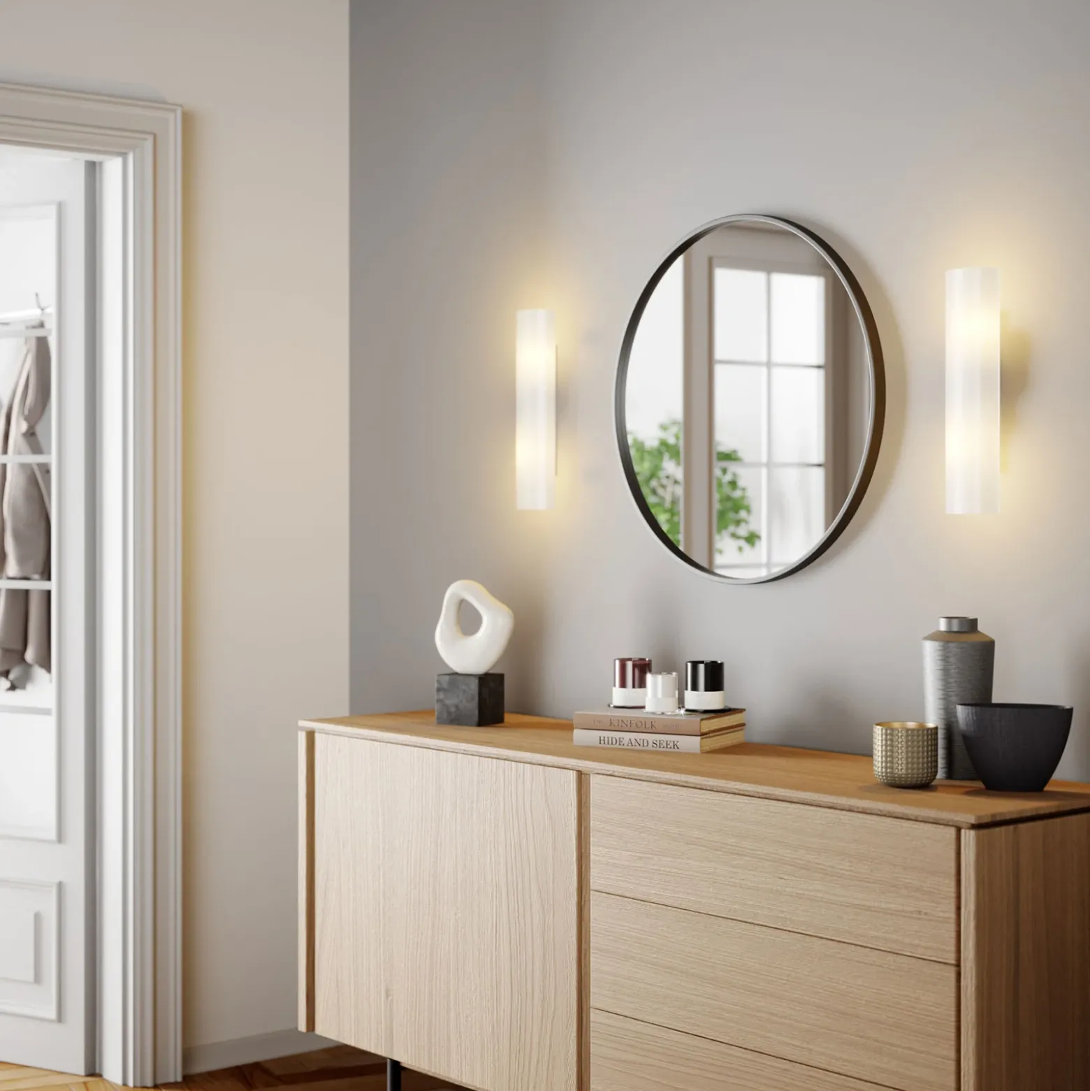 Aplique de pared Lindby Ophelia, altura 39 cm, blanco, cristal