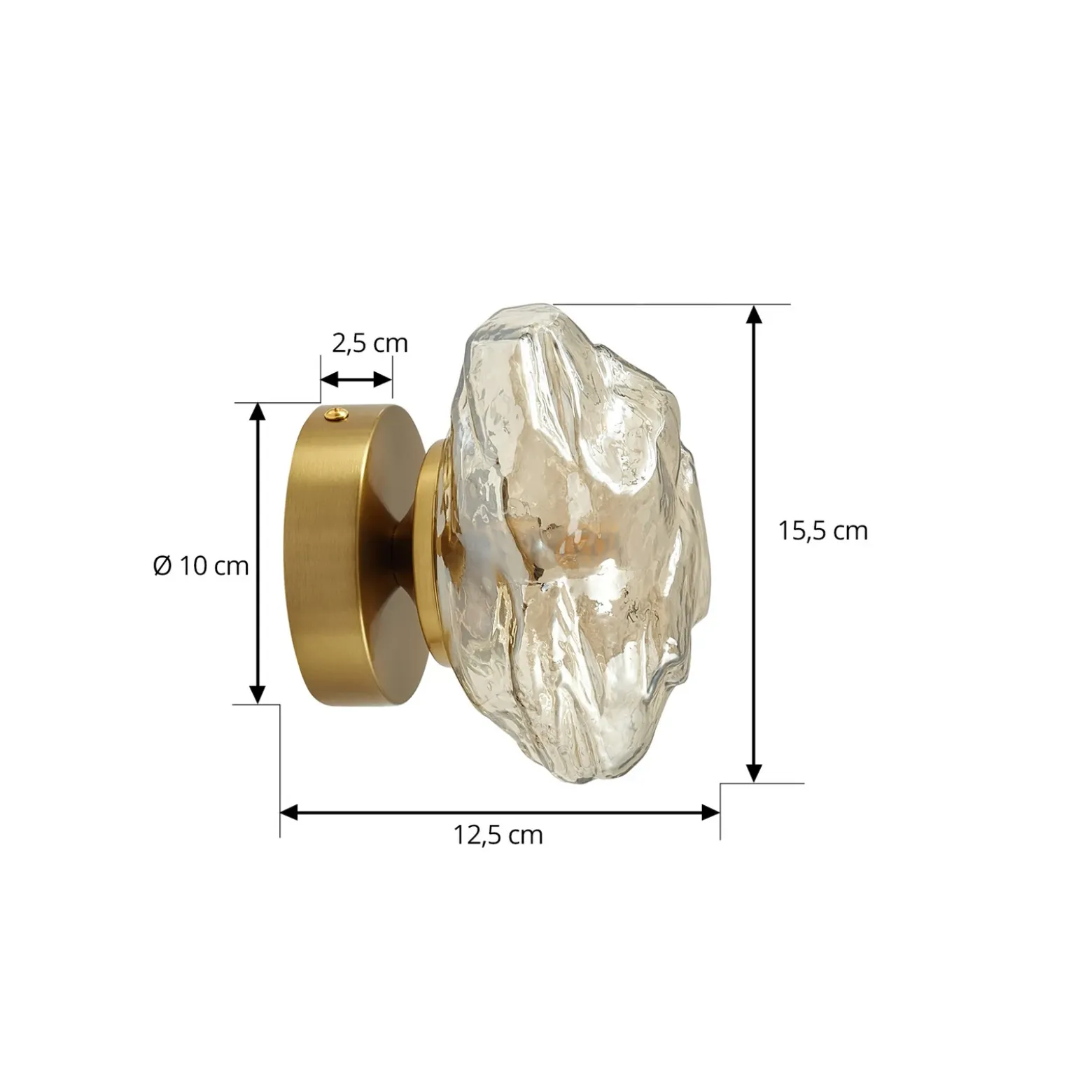 Aplique de pared Lindby Piatra, ámbar/latón, cristal, Ø 16 cm, G9