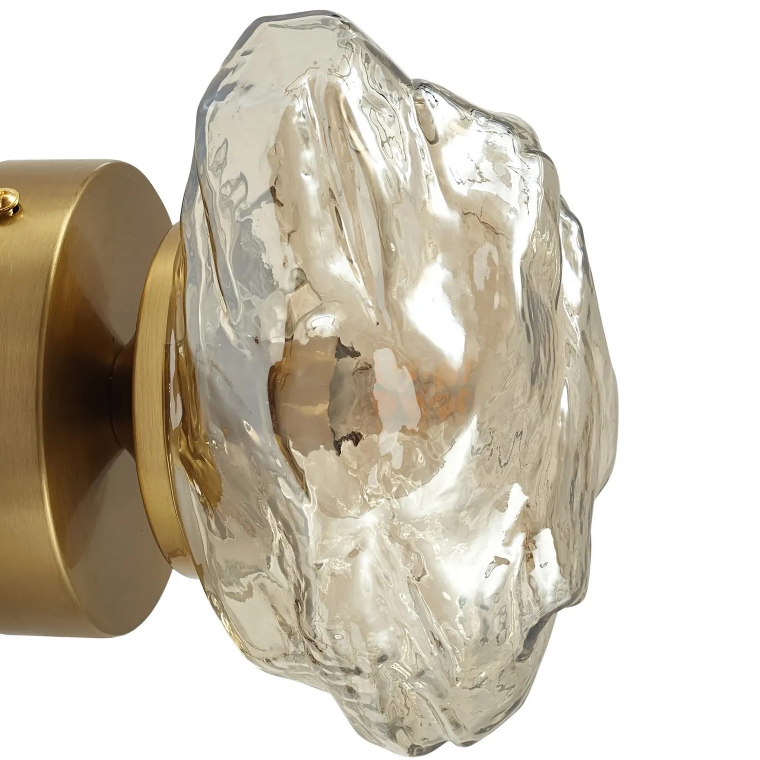 Aplique de pared Lindby Piatra, ámbar/latón, cristal, Ø 16 cm, G9
