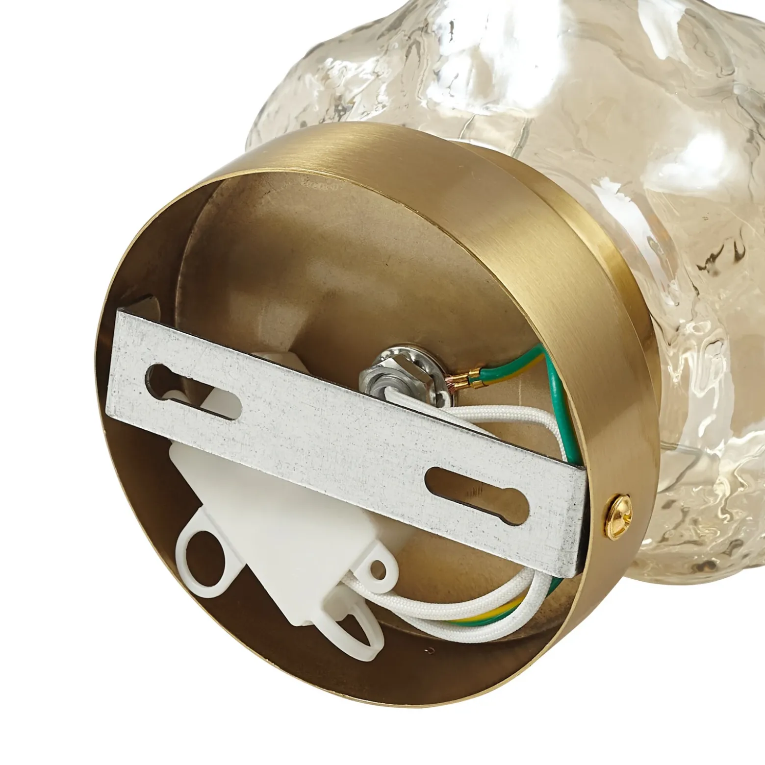 Aplique de pared Lindby Piatra, ámbar/latón, cristal, Ø 16 cm, G9