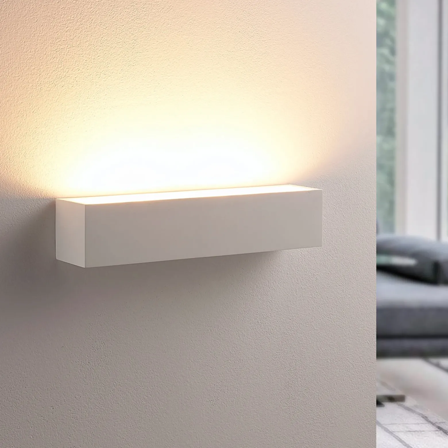 Aplique de pared Lindby Santino, 35 cm, escayola, G9, pintable
