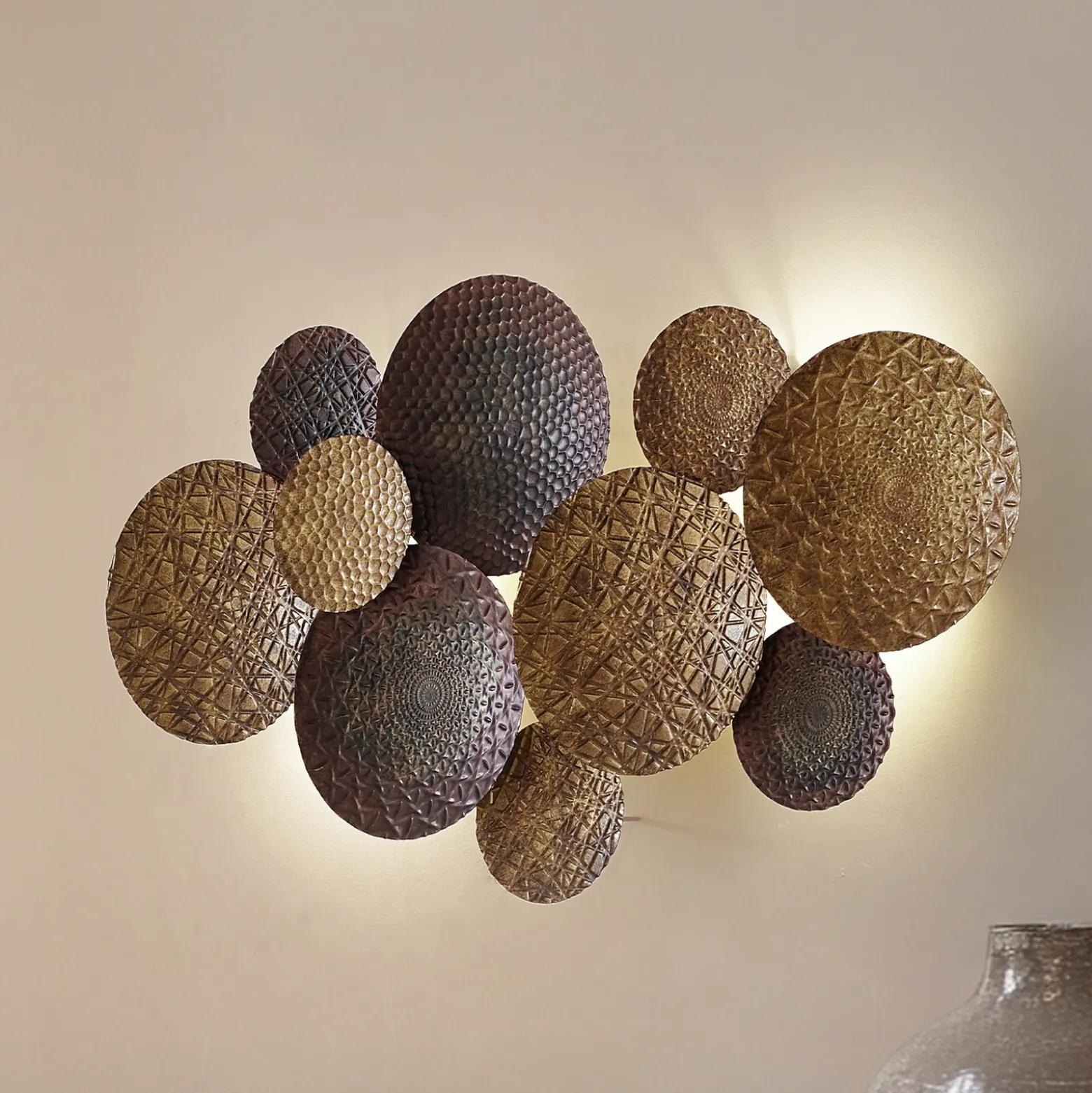 Aplique de pared Lindby Soraya, dorado/cobre, metal, 2 luces, 51cm