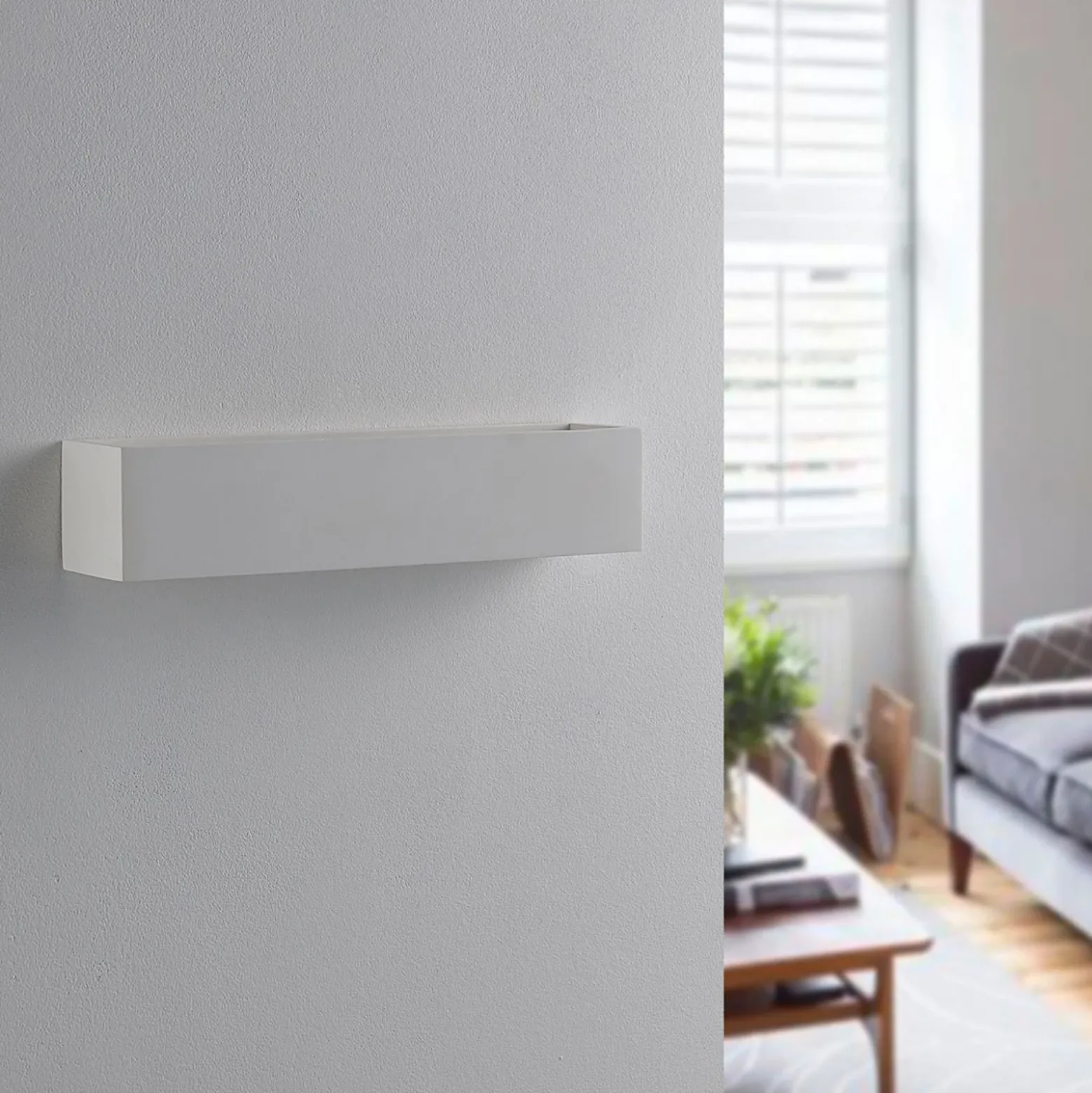 Aplique de pared Lindby Tjada, 35 cm, blanco, escayola, G9, pintable