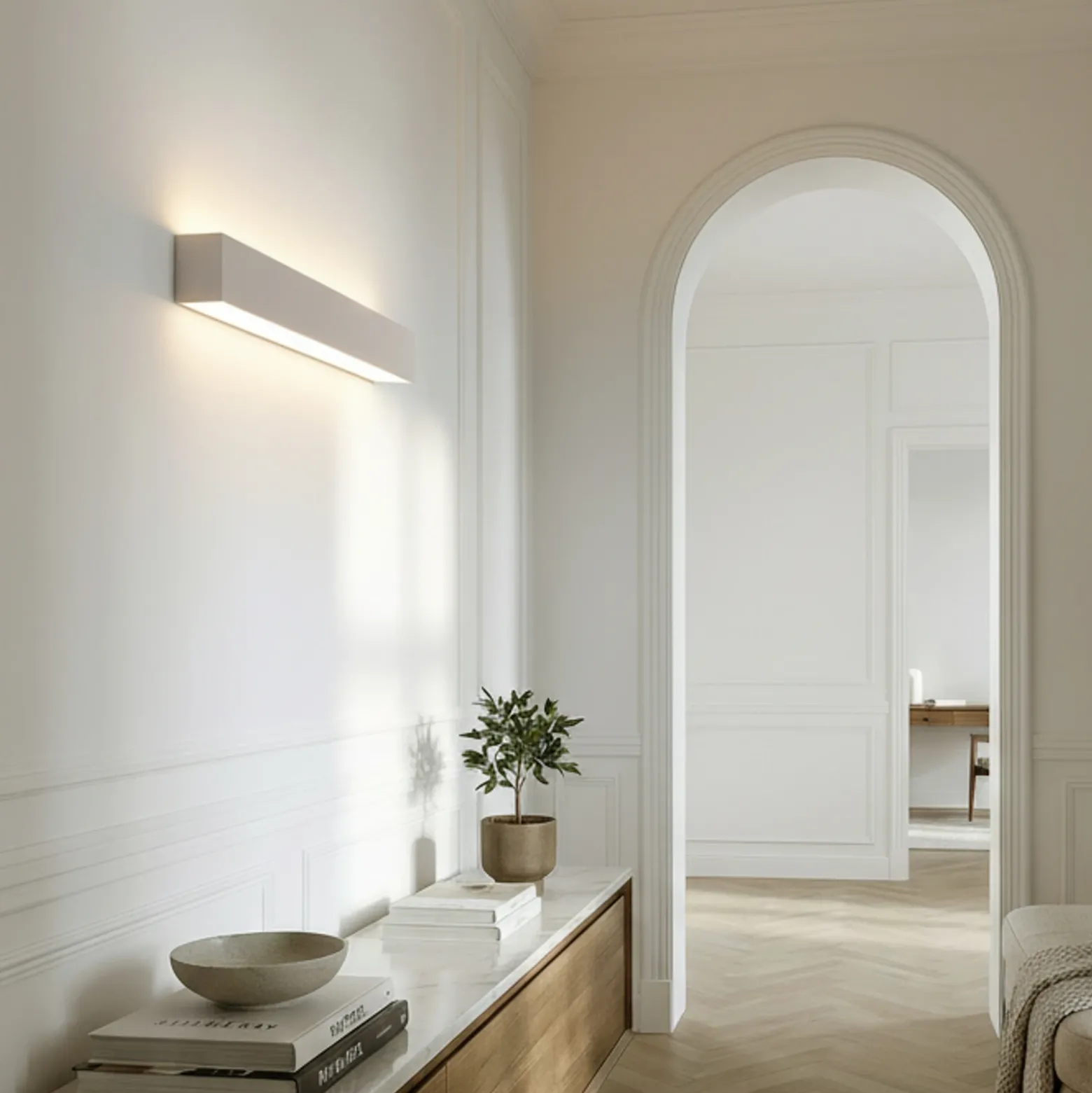 Aplique de pared Lindby Tjada, 51 cm, blanco, escayola, G9, pintable
