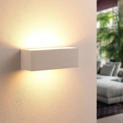 Aplique de pared Lindby Tjada, 22 cm, blanco, escayola, G9, pintable