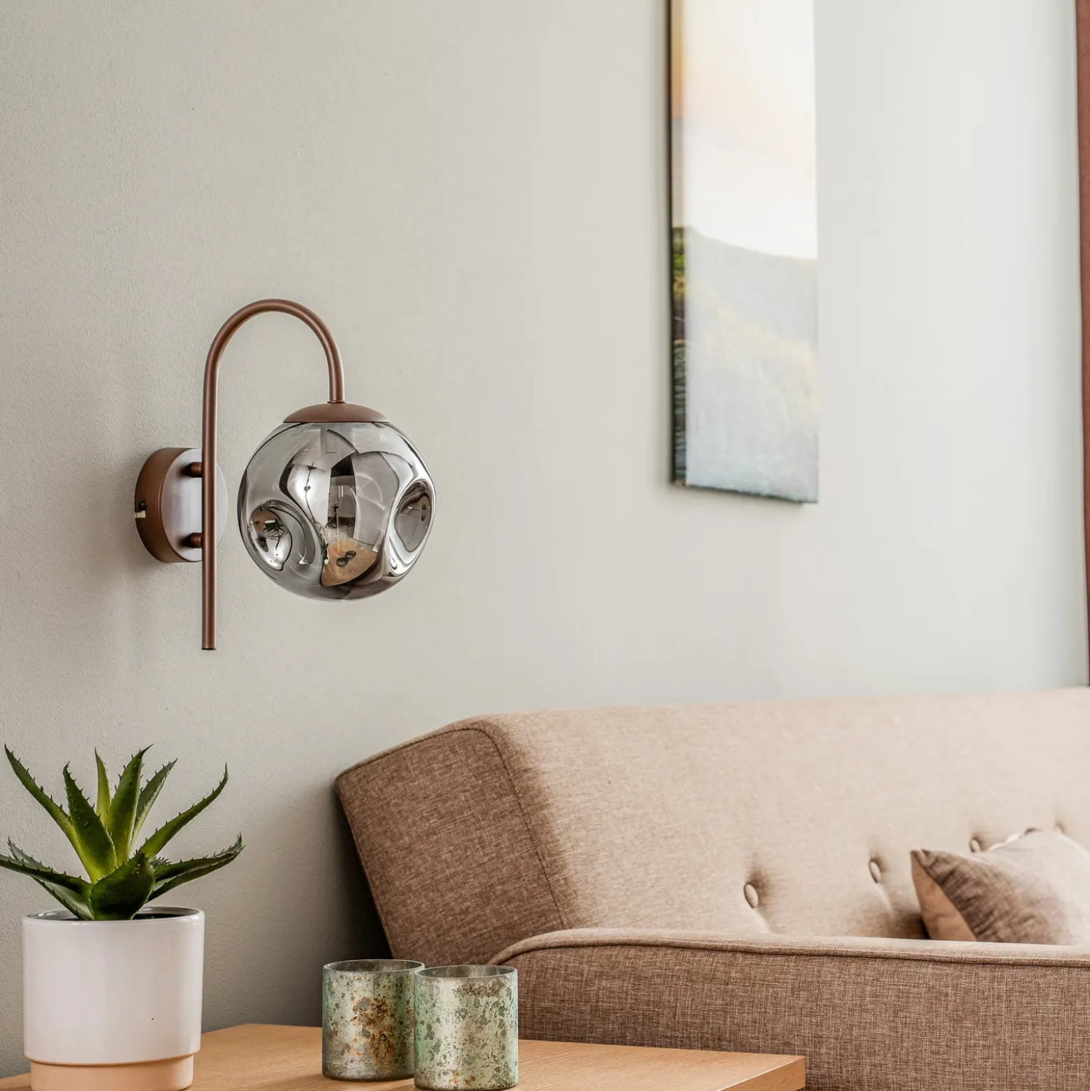 Aplique de pared Lindby Valentina, E14, gris humo, cristal, 28,6 cm
