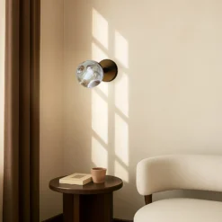 Aplique de pared Lindby Valentina, gris/negro, cristal, Ø 10 cm