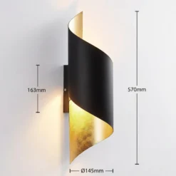 Aplique de pared Lindby Vanni, negro/oro, metal, altura 57cm