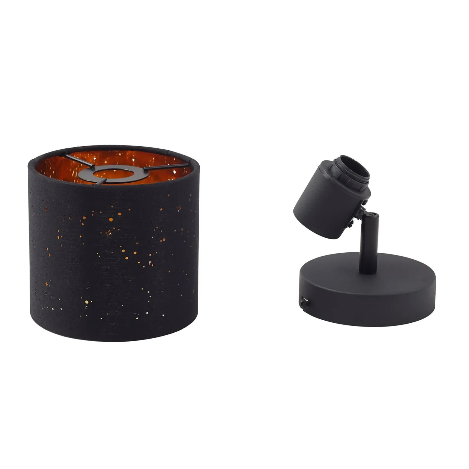 Aplique de pared Lindby Vasilia, Ø 12 cm, negro/oro, tela