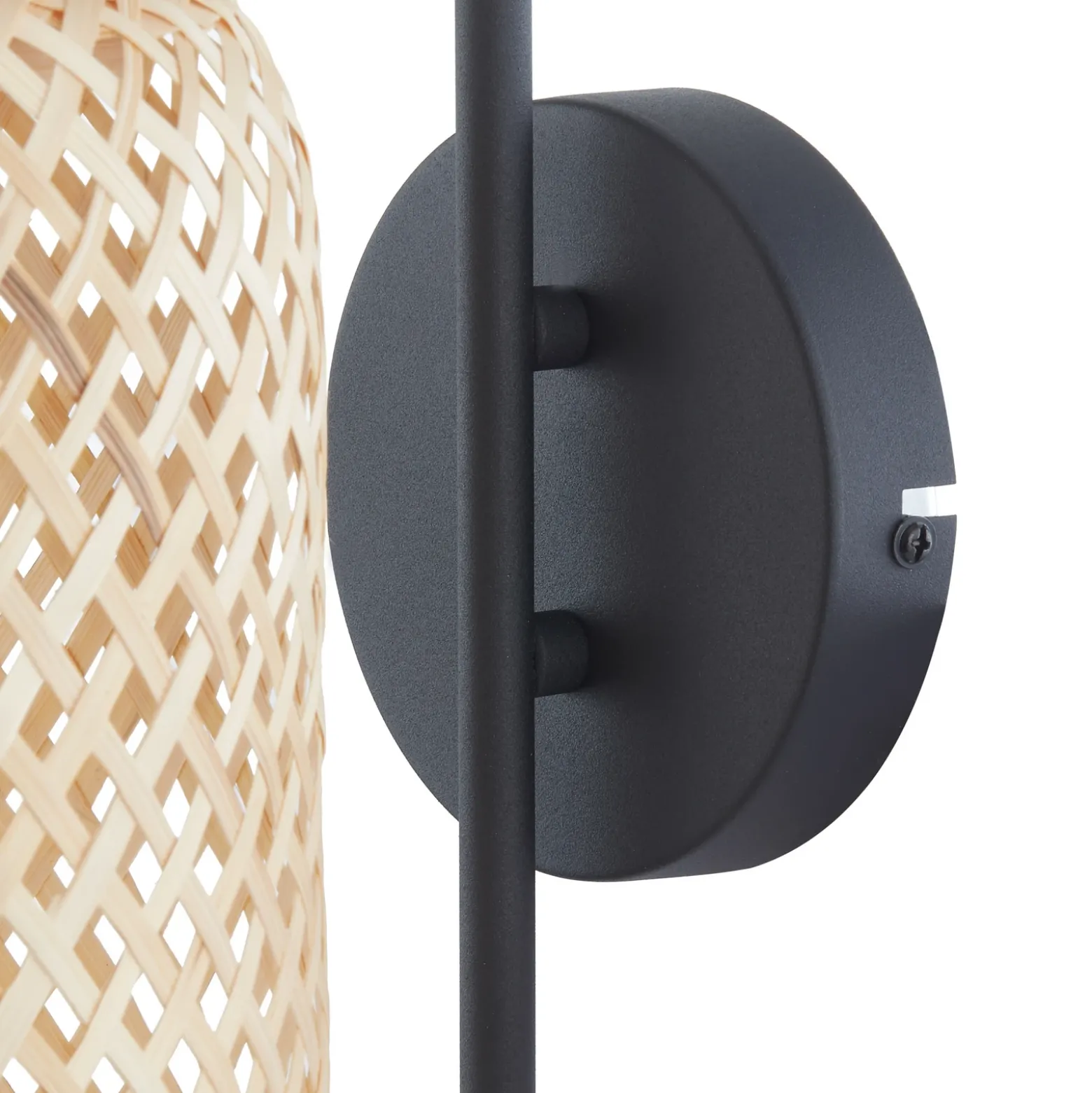 Aplique de pared Lindby Venora, altura 43 cm, negro, madera, bambú