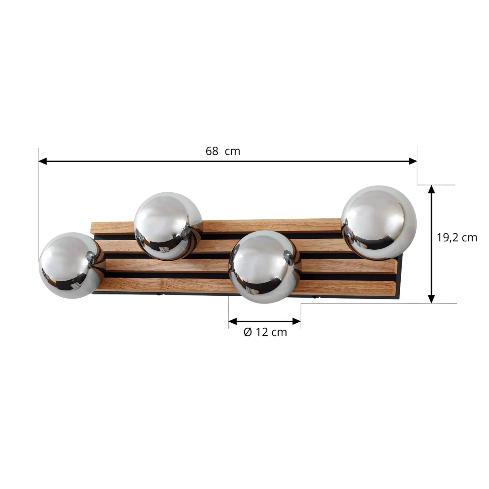 Aplique de pared Lindby Woodora, madera, vidrio, gris humo, 4 luces