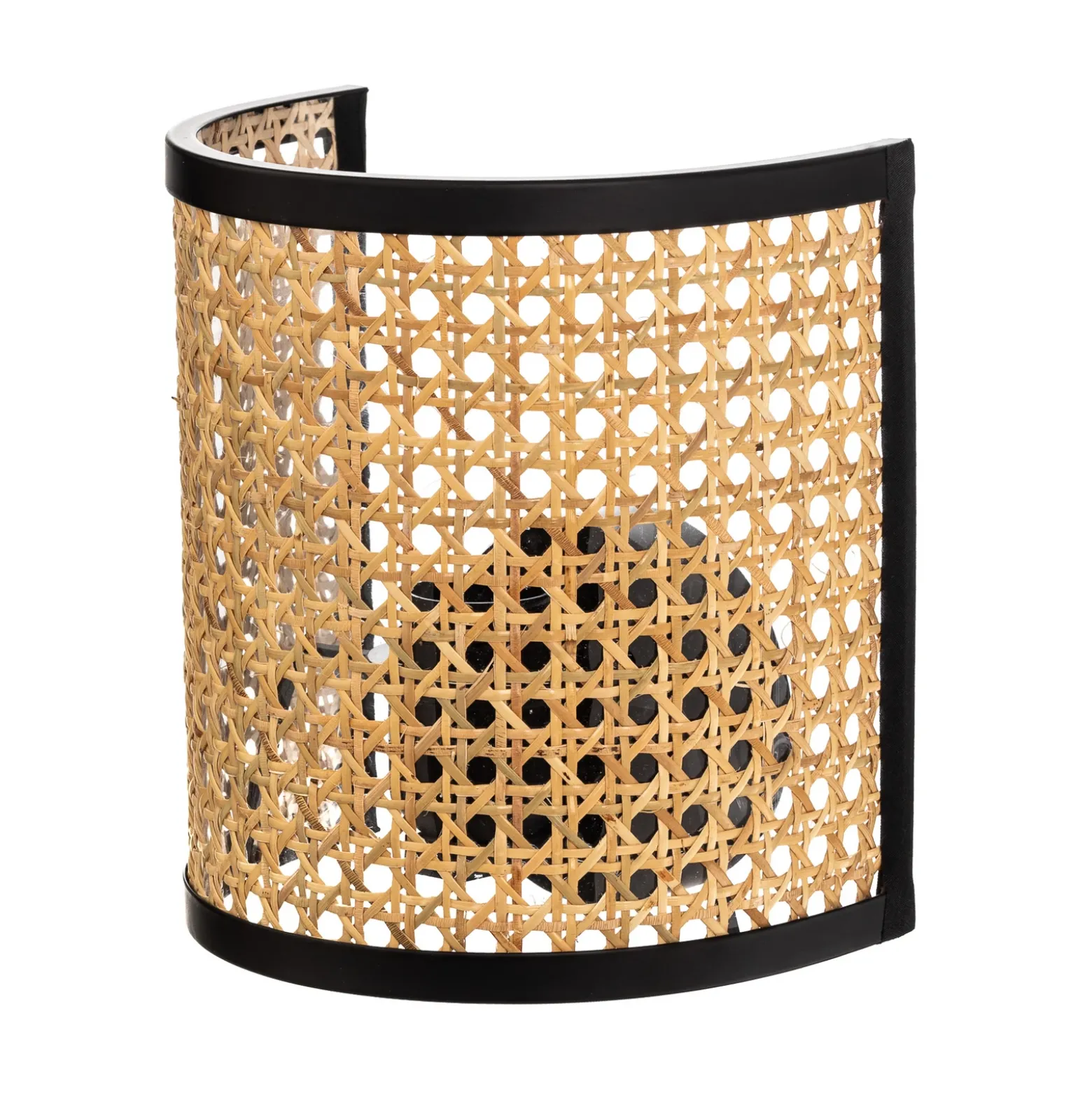 Aplique de pared Lindby Yaelle, 20 cm de altura, ratán, negro, E27