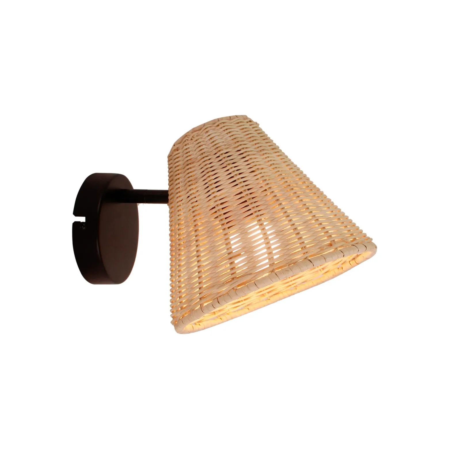 Aplique de pared Lindby Zyralia, color madera, ratán, altura 19,5 cm