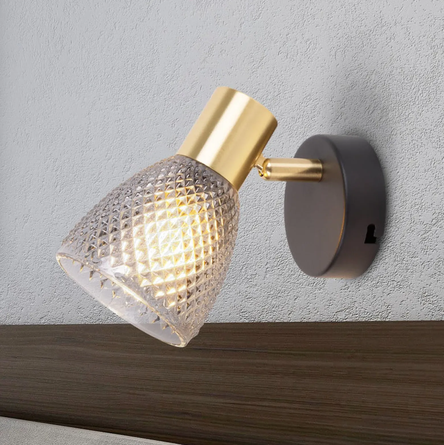 Aplique de pared Lindita, cristal, gris humo, E14, orientable